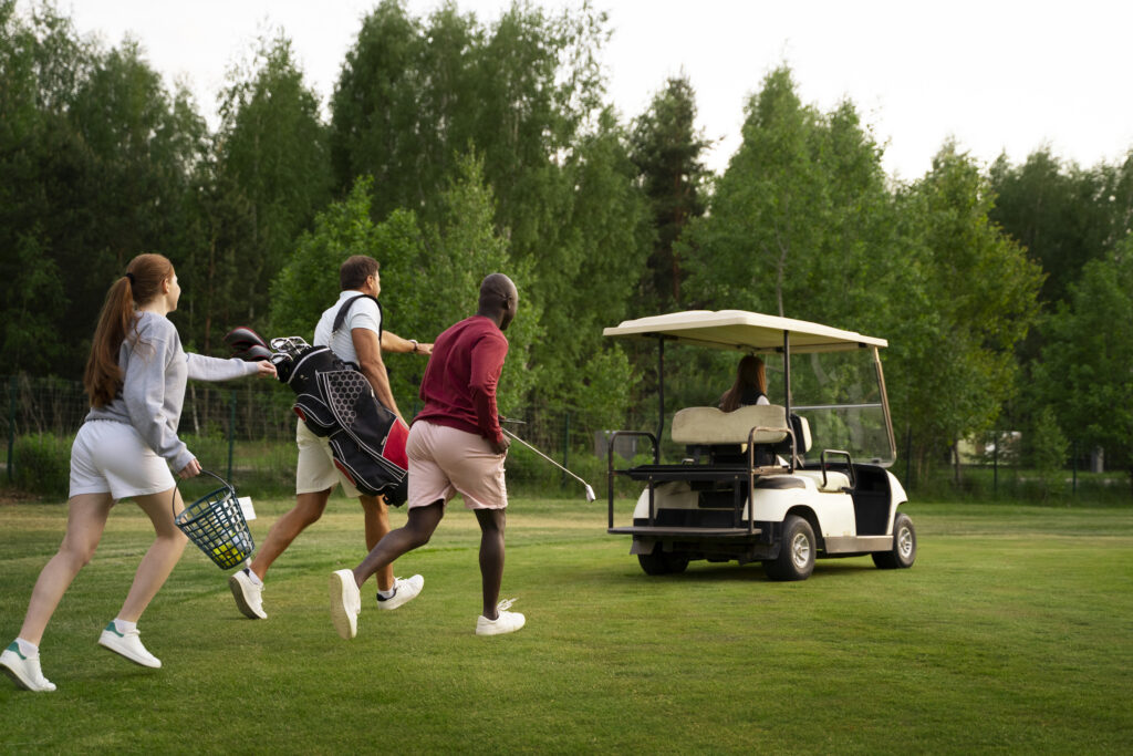 friends playing golf